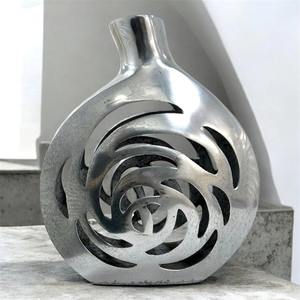 vModern Silver Cutwork Style Metal <b>Vase</b> For Living Room Table Display Cafe Decor And Premium Home Styling From India - Product Image 4