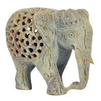 Figurine d'éléphant en marbre vert artisanal de 3 pouces, sculpture en pierre polie avec travail de filigrane