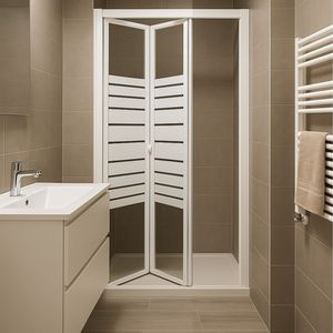 Soffietto per porta doccia temprato in cristallo bianco 96-100xh190 cm di dimensioni con serigrafia pastiglie lavorate personalizzabili - Product Image 1