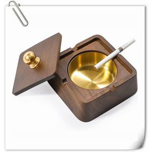 Nouvel arrivage de cendrier en résine époxy et bois de forme carrée au design moderne avec logo de couleur personnalisé portable pour l'intérieur et l'extérieur - Product Image 2