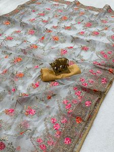 Saree-Blusa de Organza suave con bordado para mujer, blusa de trabajo de alta calidad, de proveedor indio de alta calidad - Product Image 6