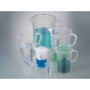 Béchers gradués en verre avec poignée, bleus, gradués de 50 à 3000 ml, pour le transfert de produits chimiques et d'huiles, par Burkle GmbH - Product Image 2