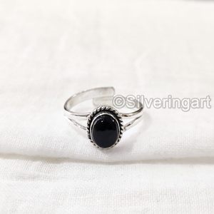 แหวนสำหรับผู้หญิงแหวนหินอัญมณีออบซิเดียนธรรมชาติสีดำประดับด้วยควอตซ์สำหรับ925แหวนเงินสเตอร์ลิงแบบบิด - Product Image 2