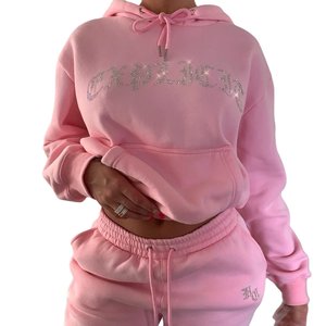 Chándal informal de gran calidad para mujer, chándal de otoño e invierno con diamantes de imitación brillantes, conjunto de dos piezas, ropa de salón para mujer - Product Image 4