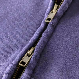 Top qualité 100% coton polaire hommes Logo personnalisé Double fermeture éclair à capuche broderie détresse fermeture éclair conception soleil délavé Jogging sweats à capuche - Product Image 3