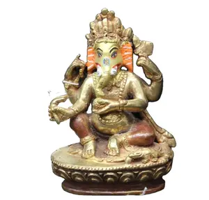 Dekorasi Rumah Patung Kuningan Kerajinan Perunggu Nepal Patung Ganesha Kualitas Terbaik Patung Agama Nataja Seni Logam untuk Dijual