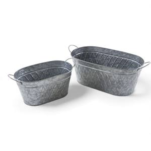 Oval Galvanized <b>Metal</b> Flower <b>Tub</b> with Rope Handles For Farmhouse Indoor And Outdoor Planting - Product Image 3