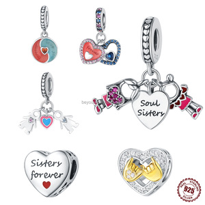 Cuentas de Plata de Ley 925 con forma de corazón para <span class=keywords><strong>Hermanas</strong></span>, abalorios juntos, colgante Simple Superior para hacer pulseras y collares - Product Image 2