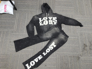 Sudadera con Capucha Extra Grande de Felpa Francesa Desgastada para Hombre, con Cierre, Bordado de Pedrería, Parche con Logotipo Personalizado, Patrón Sólido, Trajes Deportivos - Product Image 2