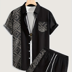 ชุดเซ็ตสองชิ้นสำหรับผู้ชายใส่หน้าร้อน ระบายอากาศได้ดี |   ชุดลำลองน้ำหนักเบา ชุดวอร์มฤดูร้อนที่มีสไตล์ - Product Image 1