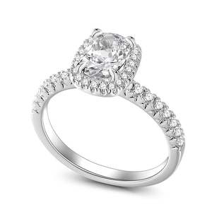 Anillo de Compromiso Jeulia Halo con Corte Ovalado de Moissanita en Plata de Ley - Engaste Geométrico con Baño de Rodio - Product Image 4