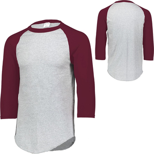 Camiseta de Béisbol Unisex de Manga Tres Cuartos, Cuello Redondo, Color Gris Granate, Algodón, Corte Regular para Adultos - Product Image 1