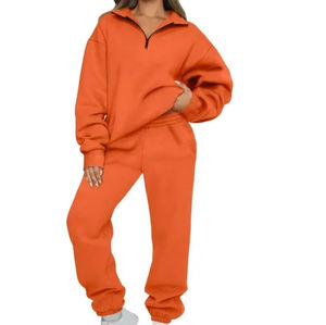 2025 automne hiver femmes solide 100% coton velours deux pièces Jogging pantalon ensemble concepteur Logo haut sweats à capuche survêtement décontracté - Product Image 1