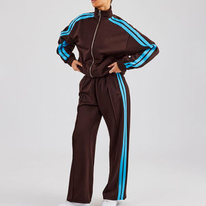 Ensemble de survêtement deux pièces de haute qualité en tissu bleu avec fermeture éclair pour femmes, sweat-shirt et pantalon de jogging, pour la salle de sport, l'entraînement et le streetwear - Product Image 1