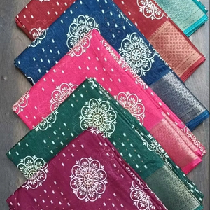 Por encargo suave Dola seda Slub oro Zari tejido Zig Zag borde diseñado saris con pieza de blusa para fines de reventa - Product Image 1