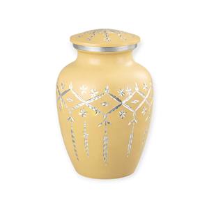 Urna Conmemorativa de Metal Verde y Dorado con Elegante Banda con Diseño de Hojas y Tapa de Piedra Pulida - Product Image 5