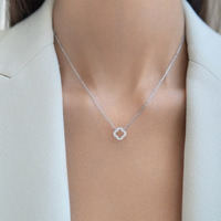 Trèfle Ensemble de Bijoux Zircon Boucles D'oreilles Collier Bracelet Bague Argent Plaqué JR Marque Unisexe Femmes