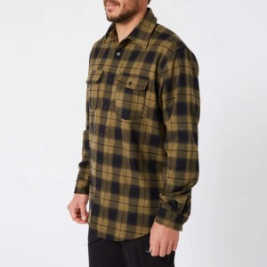 Chemises en flanelle à carreaux pour hommes à la mode à la mode 2 poches avant 100% coton à manches longues coupe régulière chemises décontractées boutonnées pour hommes - Product Image 2