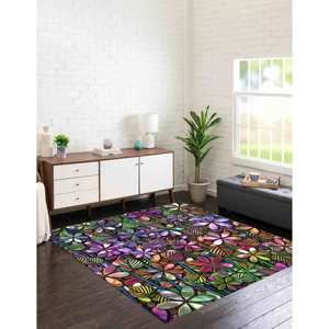Tapis imprimé d'art floral coloré - Moderne, cadeau personnalisé, avec tapis à poils doux - Product Image 2