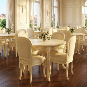 Juego de Comedor Pintado en Color Marfil, Mesa Redonda de Madera, Cuatro Sillas, Diseñado para el Estilo Francés, Muebles para el Hogar y Restaurantes Europeos - Product Image 1