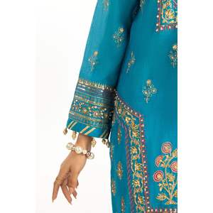 Costume formel 3 pièces pour femme, couleur turquoise, avec boutons décorés à la main - Product Image 4