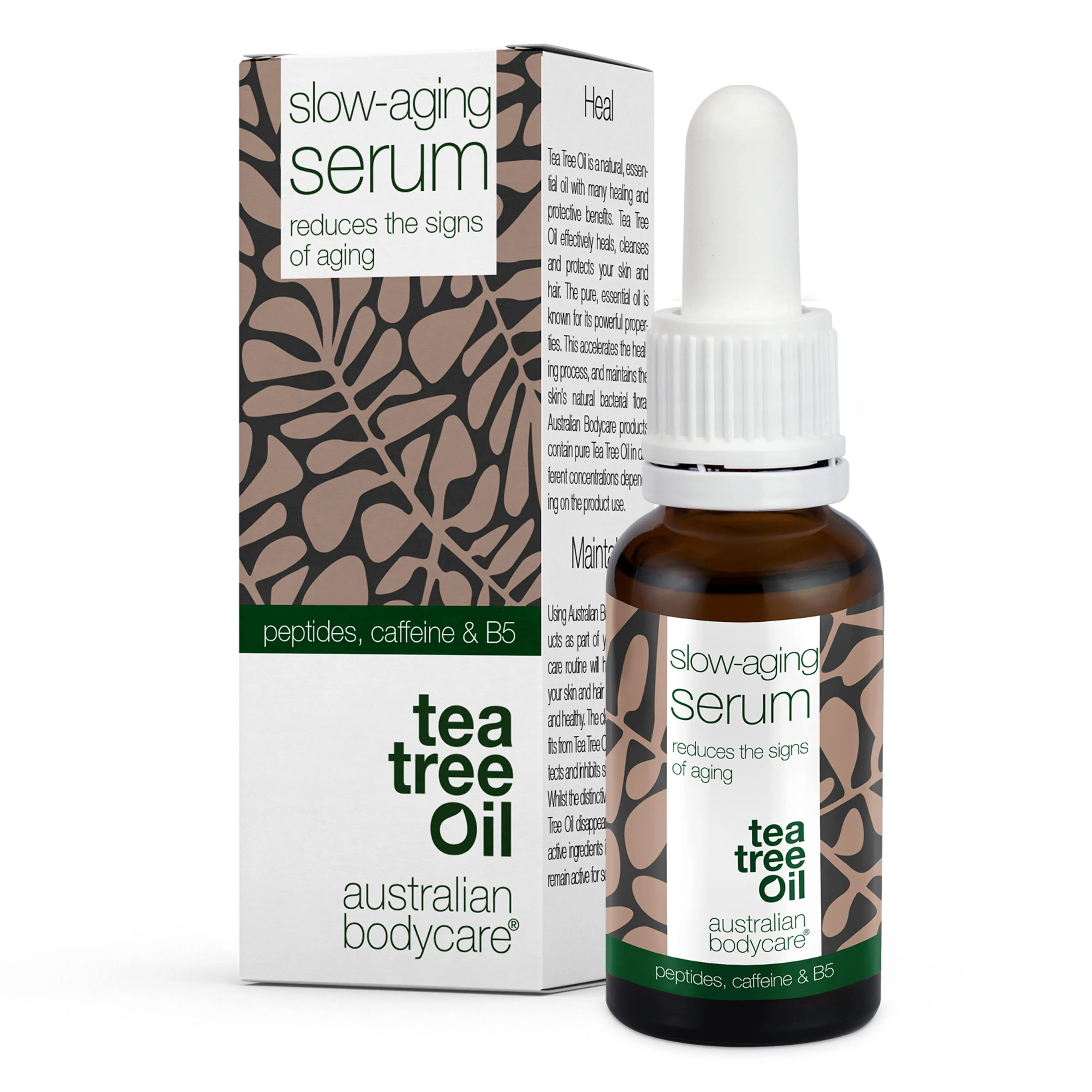Sérum anti-rides à l'huile d'arbre à thé. Produit anti-âge pour les peaux matures. Sérum visage Vitamine B5 Peptides Antioxydant & Caféine