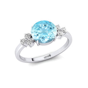 Bagues en or massif, pierres précieuses naturelles aigue-marine et diamants véritables, pierres précieuses rondes, fournisseur indien en gros, usine directe - Product Image 3