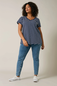 Camiseta informal de algodón de primera calidad transpirable con rayas elegantes para mujer, ropa de alta calidad, ropa de mujer, venta al por mayor de Bangladesh - Product Image 5