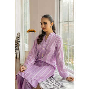 Conjunto de 2 Piezas para Mujer en Jacquard Lurex Morado, Camisa con Cuello de Lazo y Botones Decorativos, Pantalón, Atuendo Elegante de Una Pieza para Diversas Ocasiones - Product Image 1