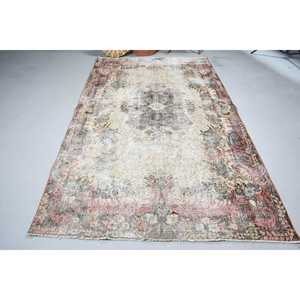 5.4x9.6 ft Large Turkish Rug, Vintage Rug, <b>Brown</b> Pink Floral <b>Wool</b> Rug - Product Image 3