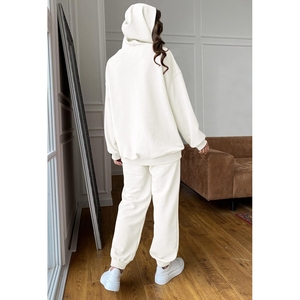 Chándal de mujer de algodón grueso de dos piezas en blanco para correr traje liso de gran tamaño pulóver con capucha conjunto de chándal de mujer - Product Image 3