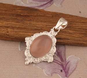 Bijoux fins en argent Sterling 925 faits à la main cadeau pour les femmes 10x14mm ovale naturel Rose Quartz pierres précieuses lunette ensemble pendentif belle - Product Image 1