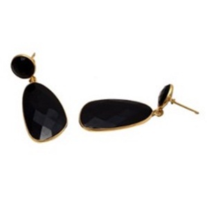 Nouvel arrivage boucles d'oreilles forme ronde et poire en argent Sterling 925 avec pierre d'onyx noir - Product Image 1