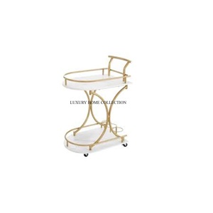 Affordable Functional 2 Tier Metal Serving Trolley with Marble Tray Ample <b>Shelving</b> Ideal <b>for</b> Organizing and Serving at Parties - Product Image 1