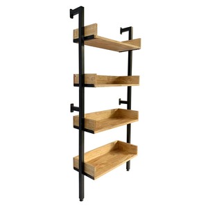 KTT6819 4-Tier <b>Wall</b>-<b>Mounted</b> <b>Bookshelf</b> Rubberwood with Iron Frame for Living Room - Product Image 4