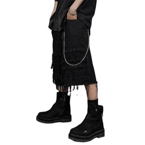 Transpirable hombres de gran tamaño ajuste muy deshilachado en capas Denim corto detalle desgastado cintura elástica remaches de Metal Punk Vintage - Product Image 5