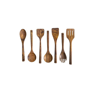 Ensemble d'ustensiles en bois d'acacia naturel fait à la main Mini cuillères de cuisson antiadhésives écologiques Pince au design traditionnel pour la cuisine - Product Image 1
