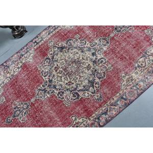 Vintage Turkish Rug Large Rectangle 3.6 X 6.9ft Classic <b>Red</b> Beige Abstract Patchwork <b>Wool</b> Latex for Teenagers Hallway Use - Product Image 5