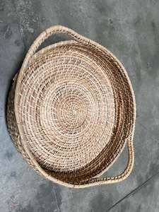 Plateaux en rotin tissés à la main rustiques en matériaux écologiques pour table basse, plateau à fruits, plateau de service ovale avec poignées, sous-verres en rotin - Product Image 4