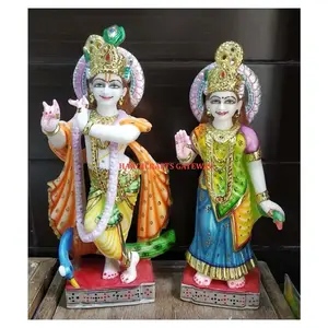 Mooie Witte Marmeren Radha Krishna God Beeld Vakmanschap Hindu Cultuur Met Beste Kwaliteit Standbeeld Voor Decoratief In Tempel