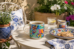 Juego de 6 Tazas de Café Espresso de Porcelana Fina, Duraderas, 10 cl (3.4 fl oz), Diseño Floral Colorido Bohemio, Flor Mexicana Excelsa - Product Image 3