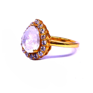 Shining Sterling Silver 925 Gold Plated Wedding <b>Engagement</b> Women Wear White Topaz Moonstone Drop <b>Ring</b> - Product Image 1