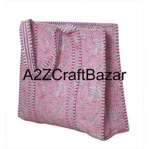 Sac fourre-tout en coton 100 % écologique, grand sac de shopping matelassé, imprimé floral en blocs, lavable, pour les voyages et l'usage quotidien - Product Image 5