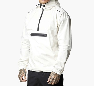 <b>Men's</b> Hooded Windproof <b>Half</b>-<b>Zip</b> <b>Jacket</b> Solid Color Sporty Outdoor Wear Spring Regular Fit Polyester Shell - Product Image 1