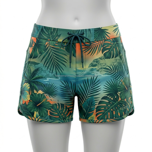 Shorts de plage pour femmes en marque privée, entièrement sublimés, extensibles dans 4 directions, respirants, légers, avec cordon de serrage, shorts de bain d'été - Product Image 2