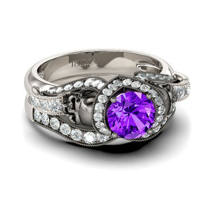 Jeulia Two Tone Round Cut Sterling Silver <b>Skull</b> Fashion <b>Ring</b> - Product Image 3