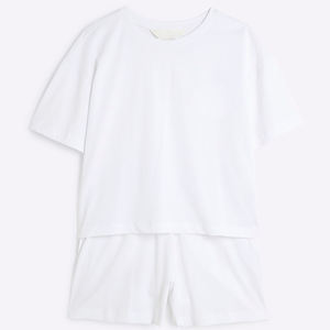 Custom Mujeres Hombres Verano 250gsm Pantalones cortos Conjuntos 100% Algodón Camiseta de manga corta y pantalones cortos Conjuntos de las mujeres, 2 piezas Conjunto para las mujeres - Product Image 5