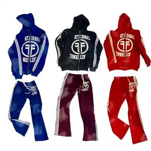 Ensemble fitness personnalisé de haute qualité, délavé au soleil, 100% coton, survêtement avec logo vieilli, coupe cousue, pantalon de survêtement, sweat à capuche - Product Image 1