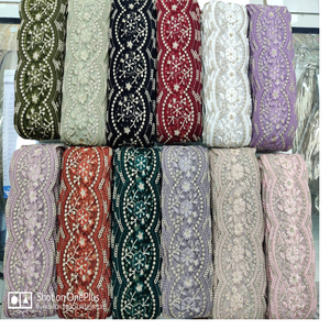 Rubans et lacets brodés à la machine sur mesure de différents designs et couleurs pour robes de mariée de forme ronde - Product Image 1