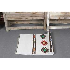 Alfombra Turca Pequeña de 1.7x3.6 pies, Alfombra Vintage, Alfombra Kilim Blanca con Estampado Animal - Product Image 5